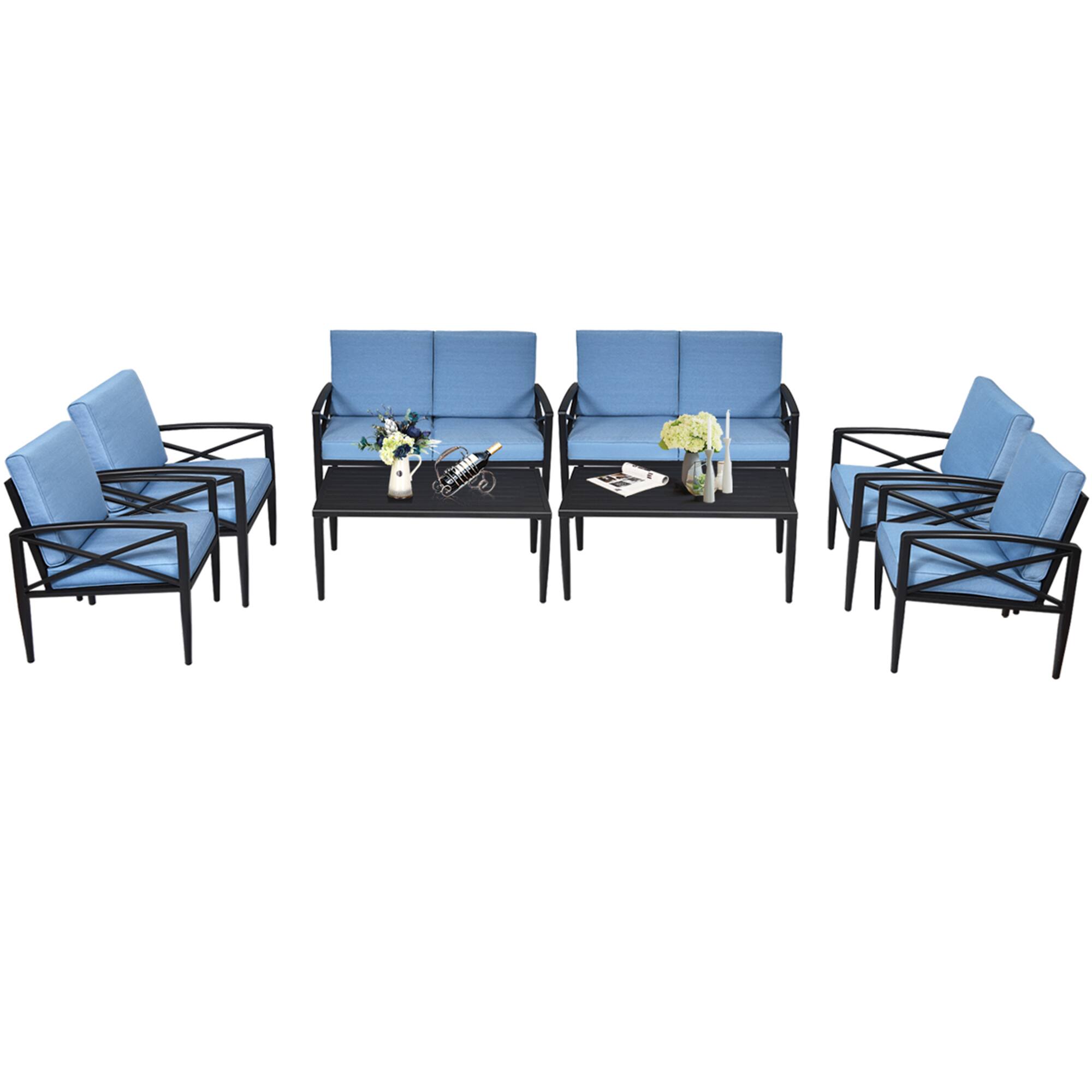 Alt View 1. Gymax - Gymax 8PCS Patio Sofa Conversation Set Outdoor Furniture Set Yard w/ Cushion - Navy.