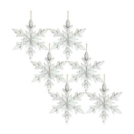 BreeBe - Washed Wooden Snowflake Ornament (Set of 6) - White