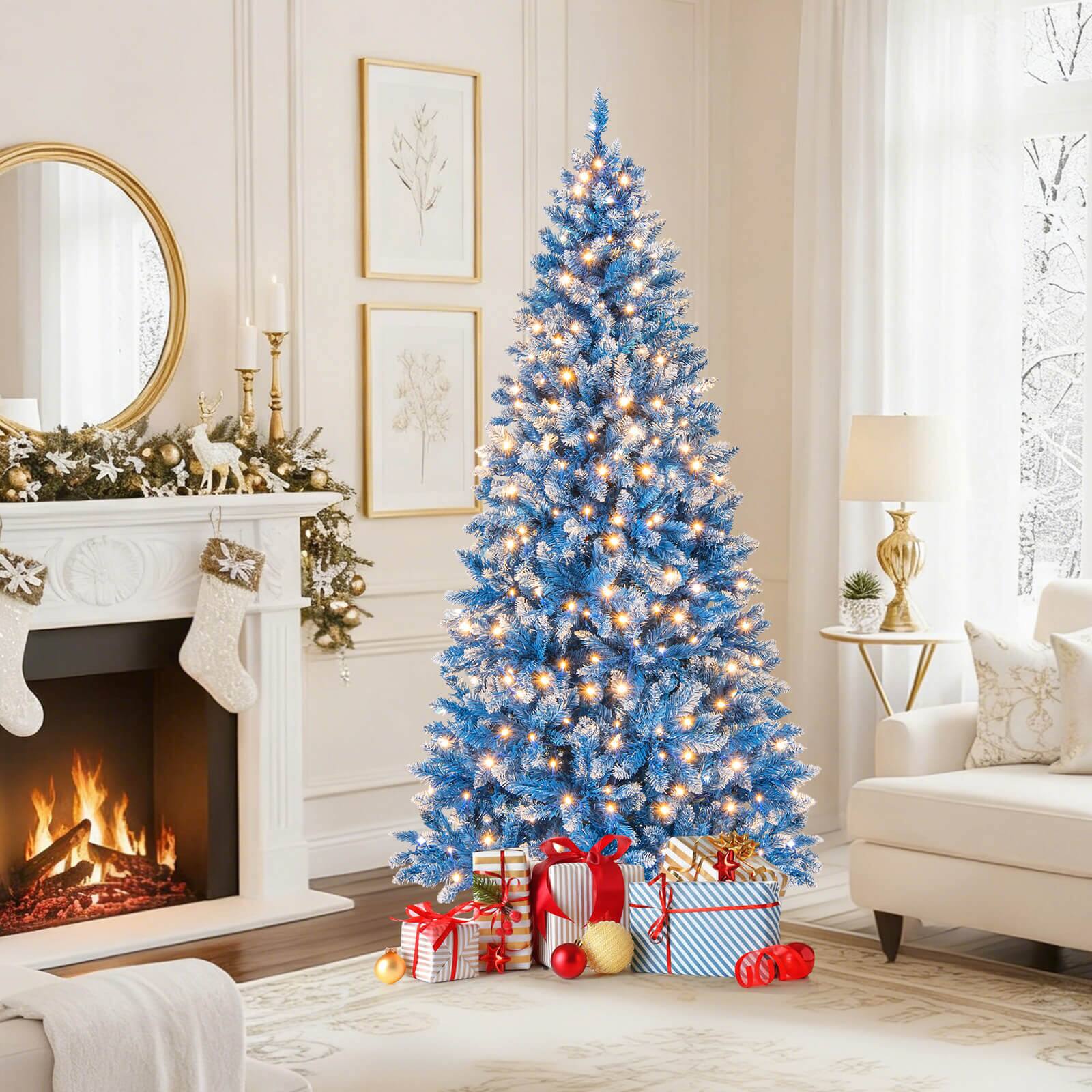 Alt View 5. Costway - Costway 6 FT Artificial Christmas Tree, with 270/340/420/520 Warm White LED Lights 8 Lighting Modes - Blue.