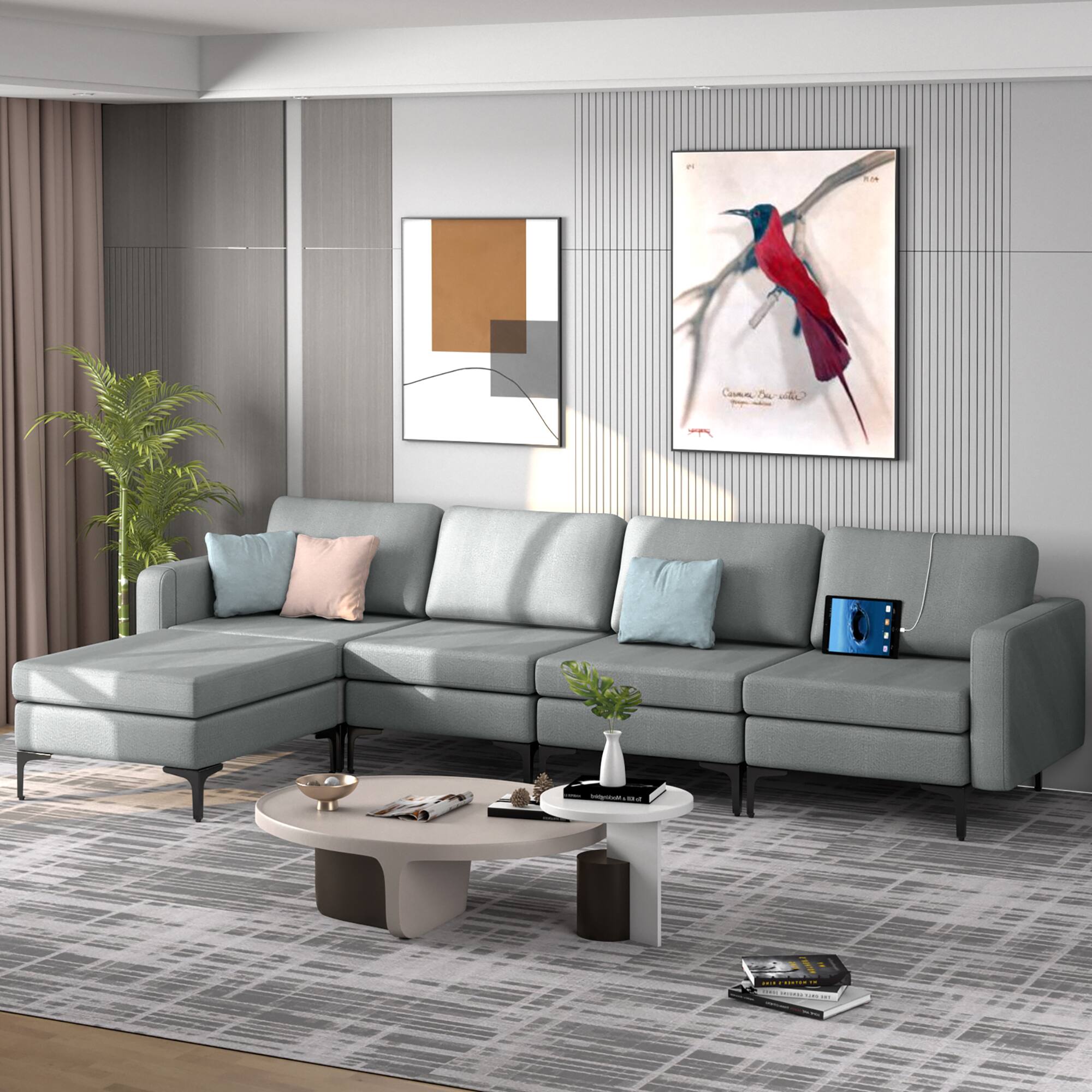 Alt View 2. Costway - Costway Modular L-shaped Sectional Sofa w/ Reversible Chaise & 4 USB Ports - Dark Grey.