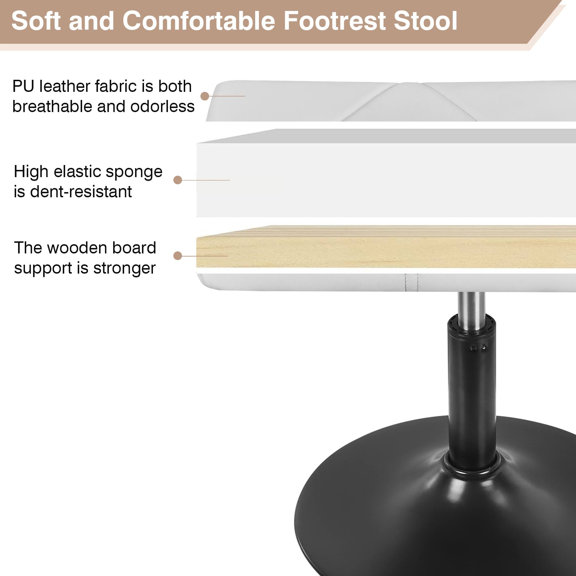 Soft and Comfortable Footrest Stool

- PU leather fabric is both breathable and odorless
- High elastic sponge is dent-resistant
- The wooden board support is stronger
