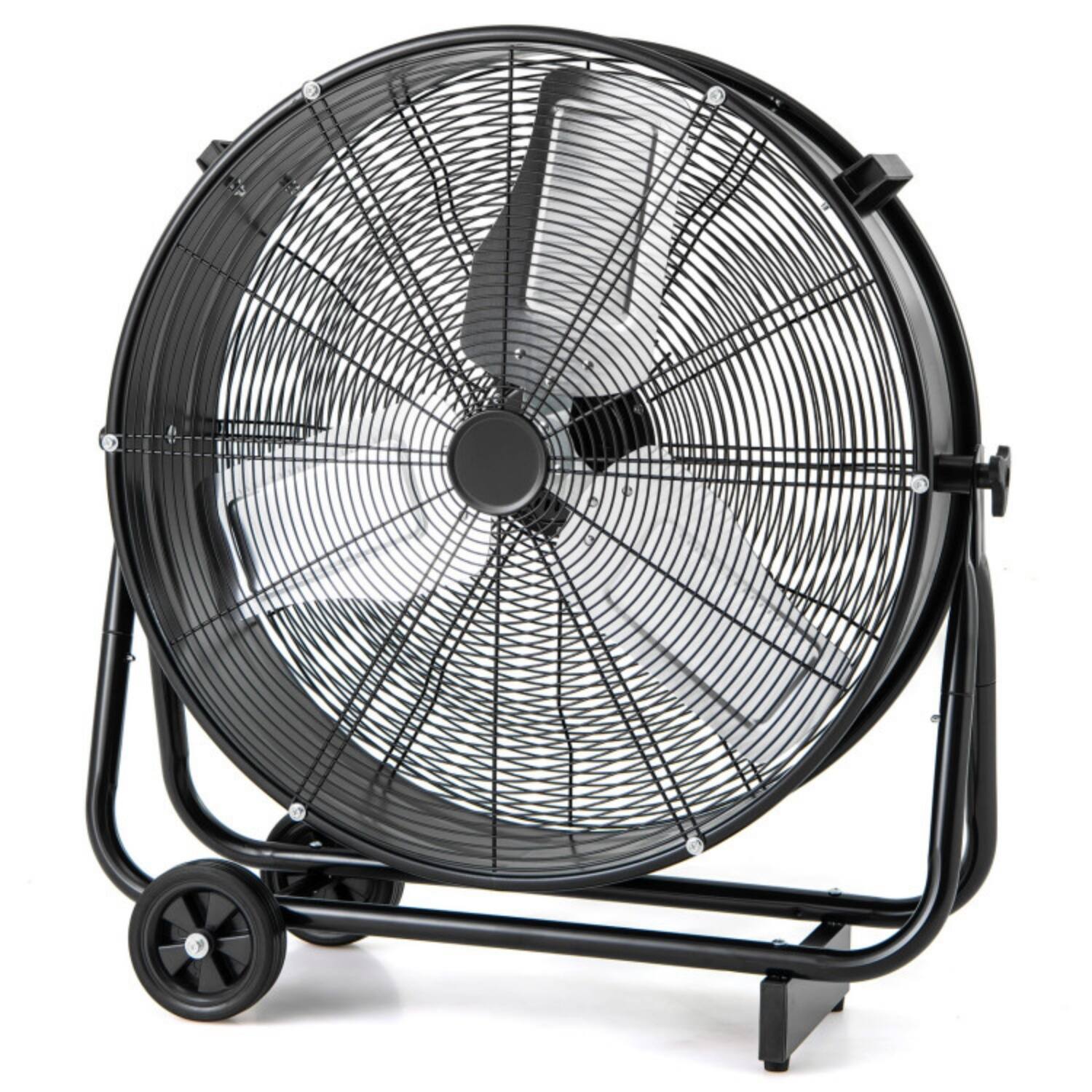Alt View 4. LUCKY ONE - Industrial Drum Fan with 2 Wheels, 360° Tilt & 23 ft/s Airflow - Black.