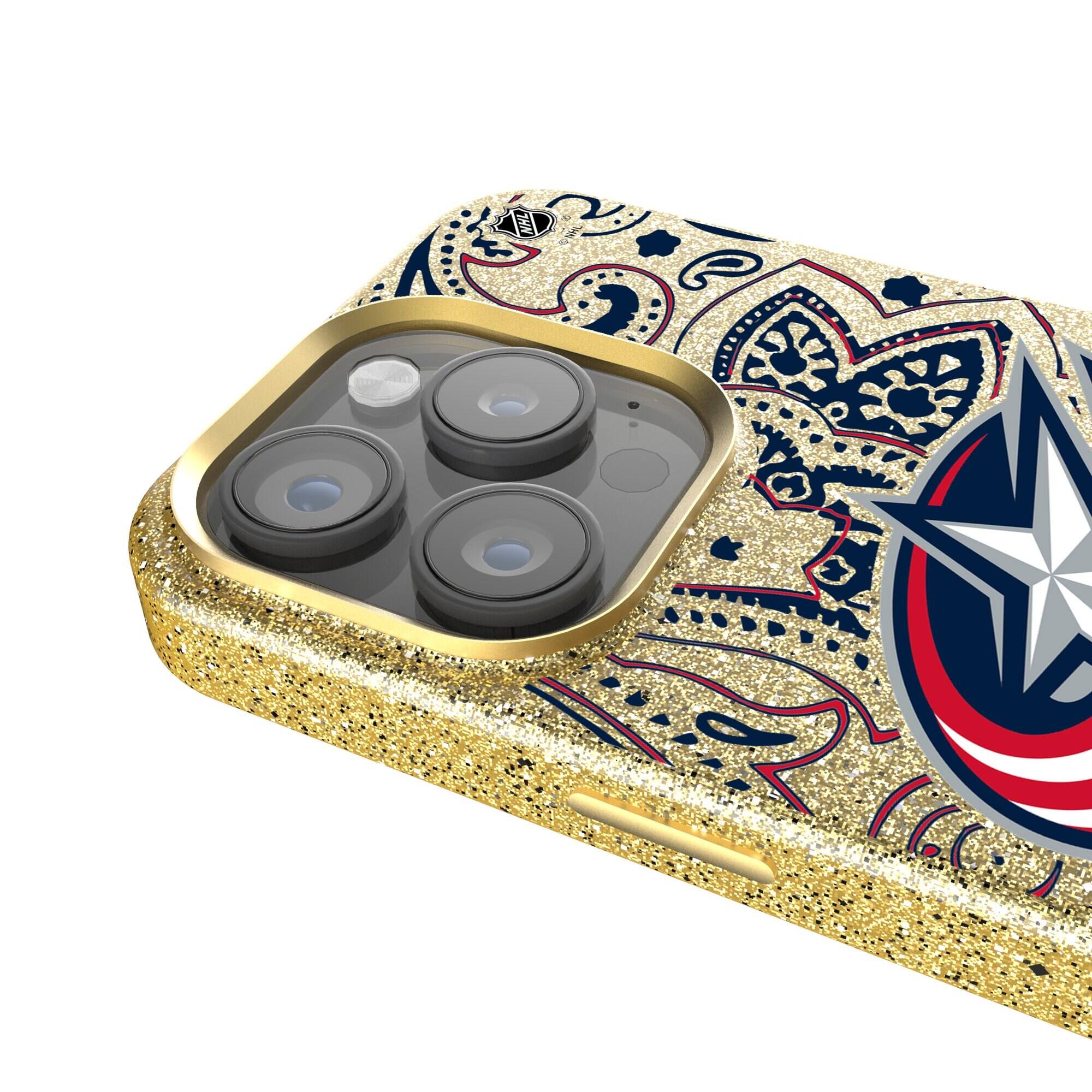Alt View 3. Keyscaper - Gold Columbus Blue Jackets Paisley Bling iPhone Case - 14 - Gold.