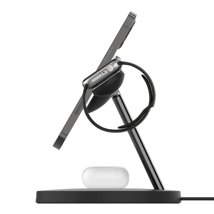 Alt View 2. Belkin - BoostCharge Pro 3-in-1 Wireless Charger with MagSafe, 15W - Black.