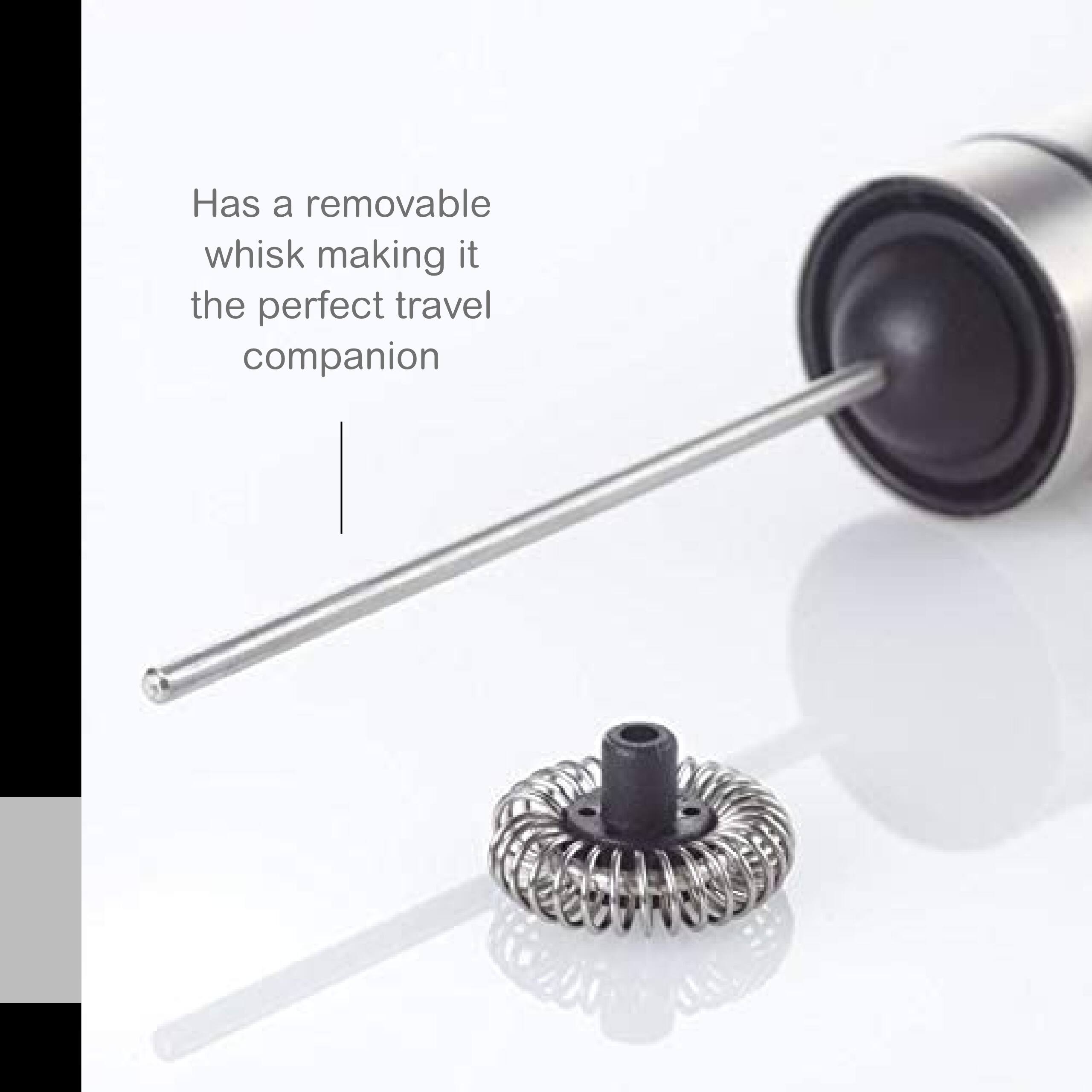 Has a removable whisk making it the perfect travel companion