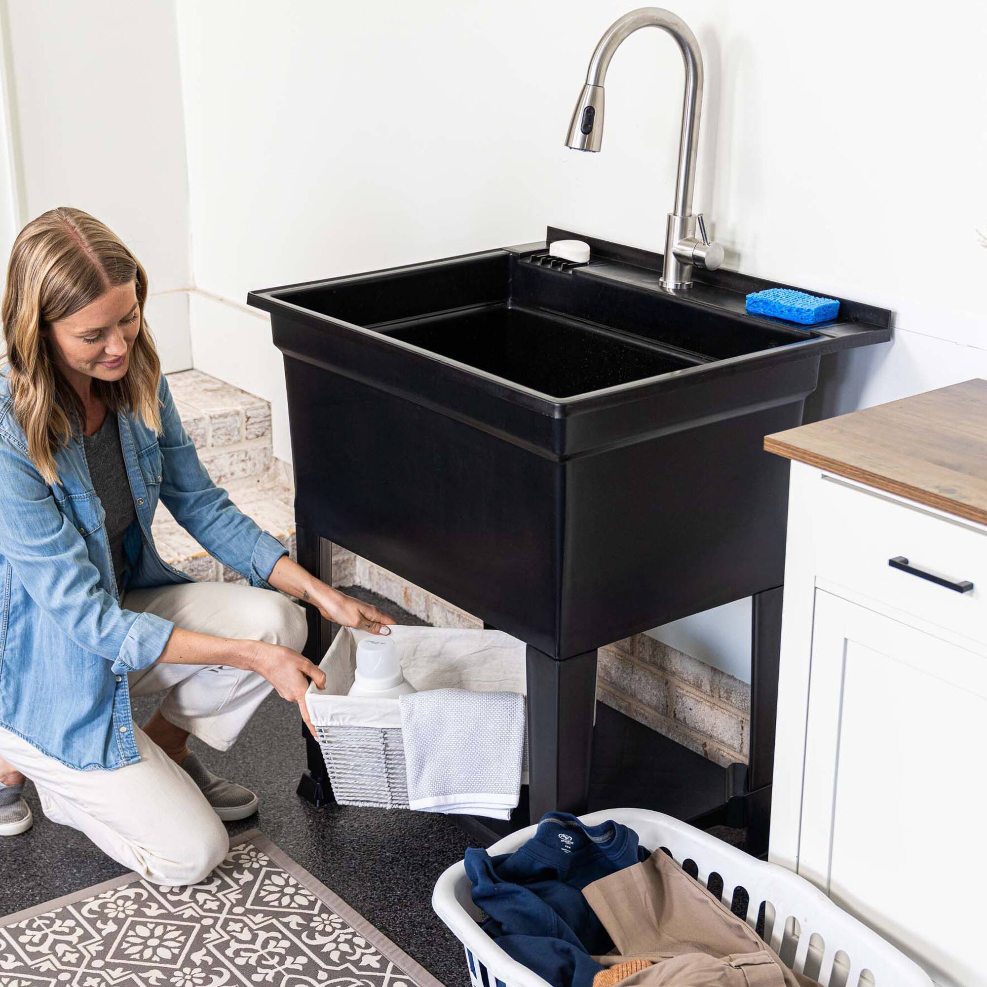 Alt View 3. UTILITYSINKS - Utility Sink Heavy Duty Freestanding Utility Tub Sink, 30 x 24 Inches, Black - Black.