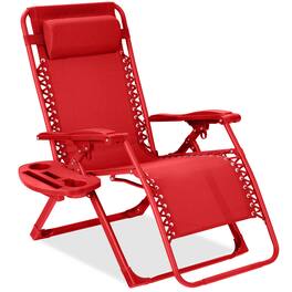 Best Choice Products - Monochromatic Zero Gravity Chair, Folding Patio Recliner w/Side Tray, Headrest - Chili