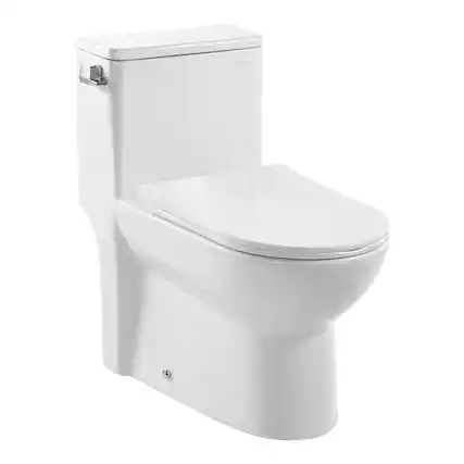 Front. VEVOR - One-Piece Toilet, Elongated Toilet Vortex Left Flush 1.28 GPF, Toilets for Bathroom with Comfortable Chair Seat - Bright white + silver.