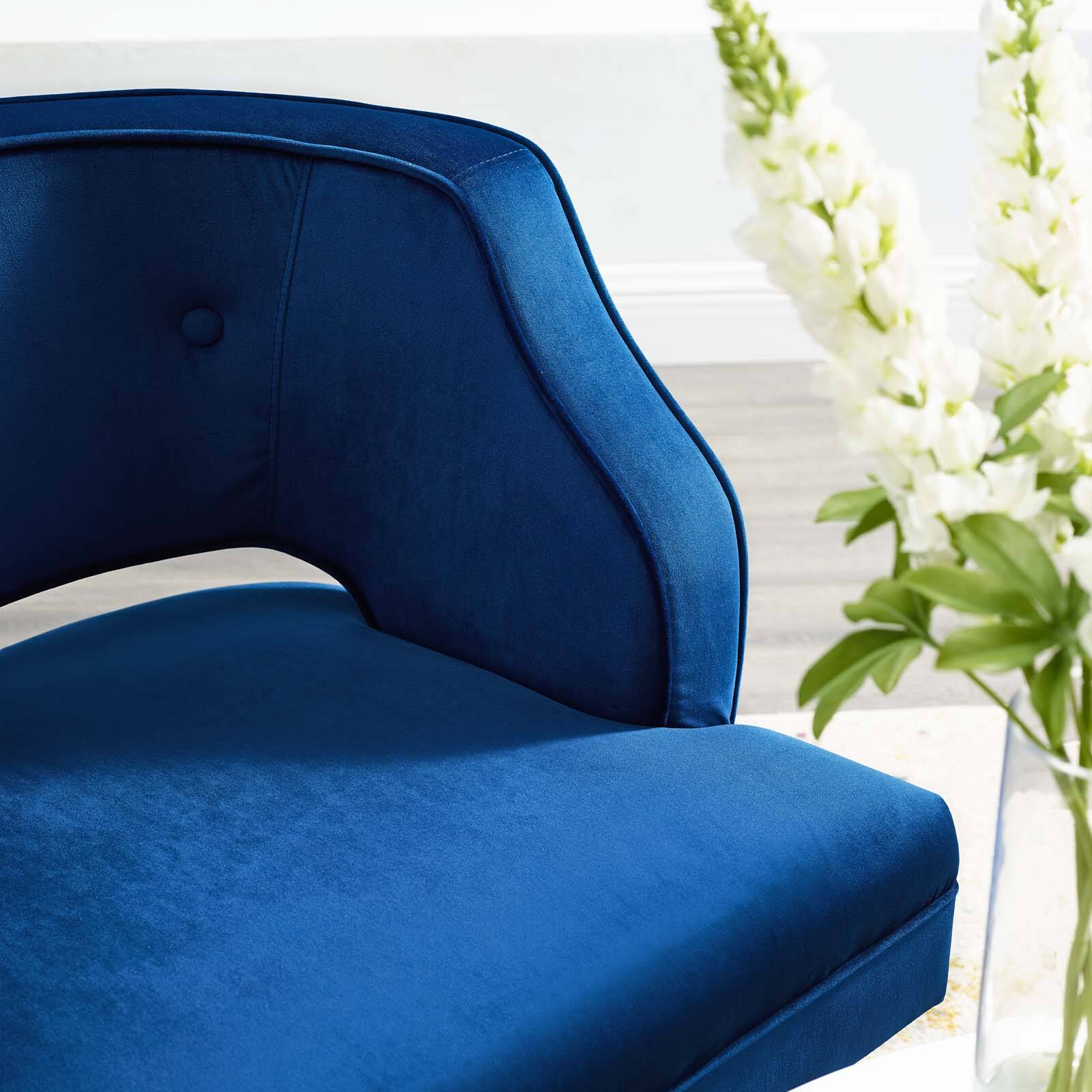 Left. Modway - Traipse Button Tufted Open Back Performance Velvet Armchair by Modway - Navy.
