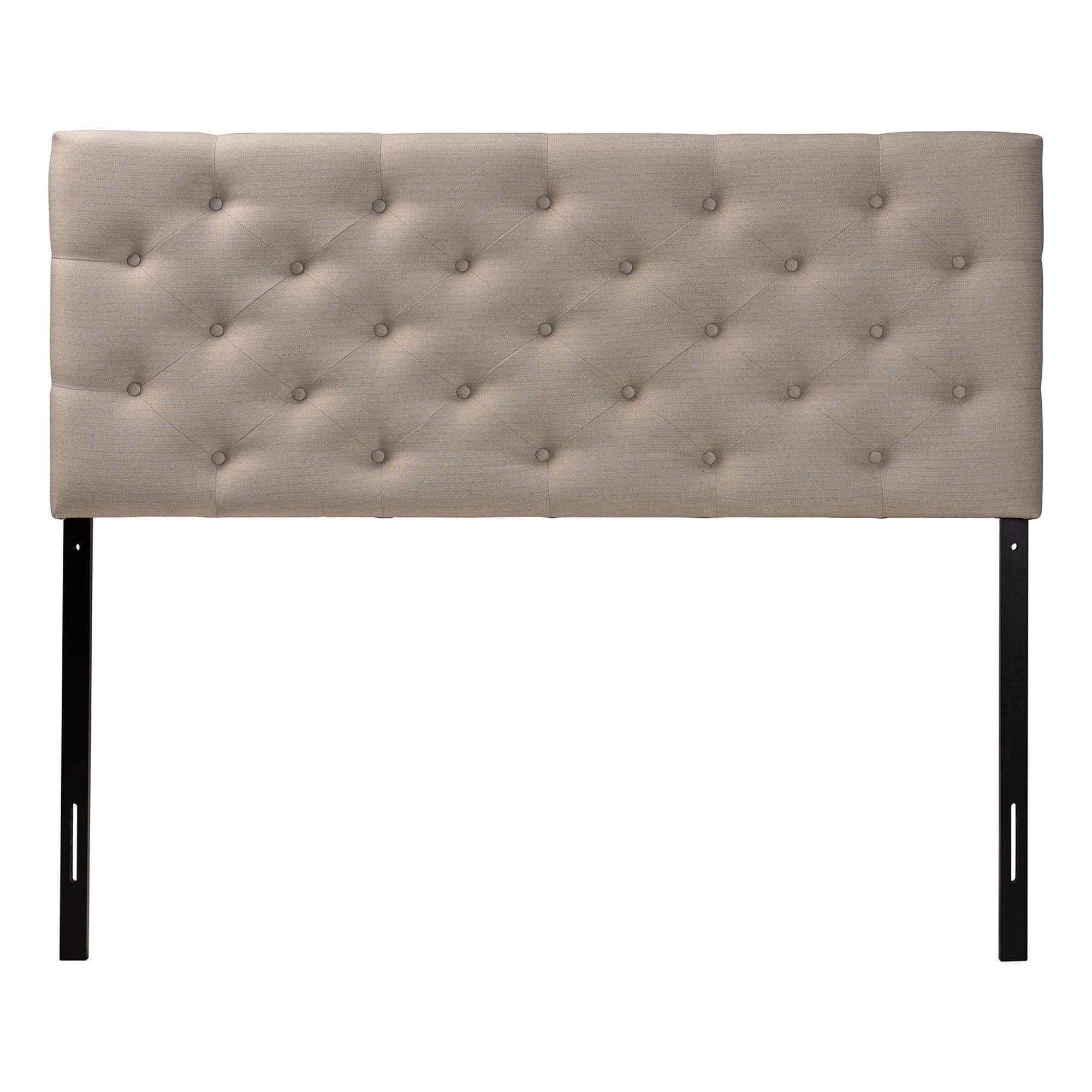 Angle. Baxton Studio - Viviana Modern and Contemporary Fabric Upholstered Button-tufted Queen Size Headboard - Light Beige.
