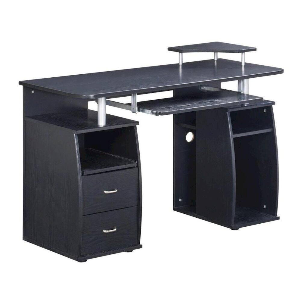 Left. FurniFact - Brown Office Desk with Storage, Writing Wood Desk with 2 Drawers - Brown.