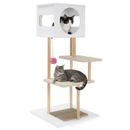 Gymax - 40'' wood Cat Tower w/2-Door Condo 2 Corrugated Cardboard Scratchers Hanging Ball