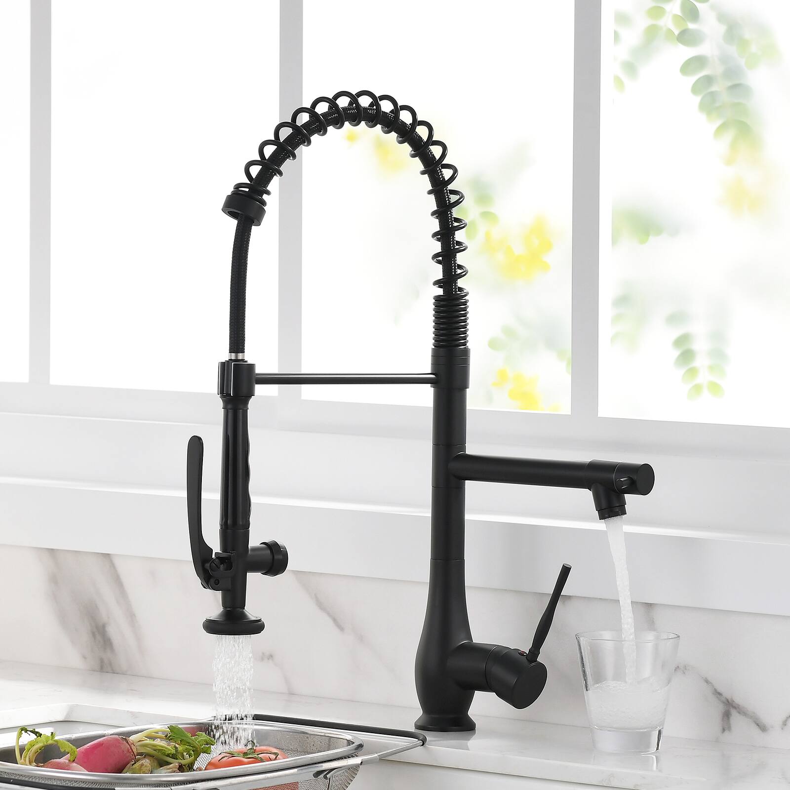 Back. TinyHomie - Commercial Kitchen Faucet Pull Down Sprayer Black Nickel Single Handle - Black.