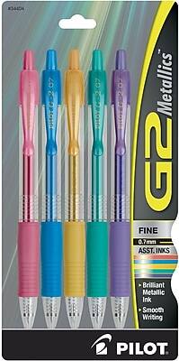 Pilot - G2 Metallics Retractable Gel Pens, Fine Point, Assorted Ink, 5/Pack (34404)