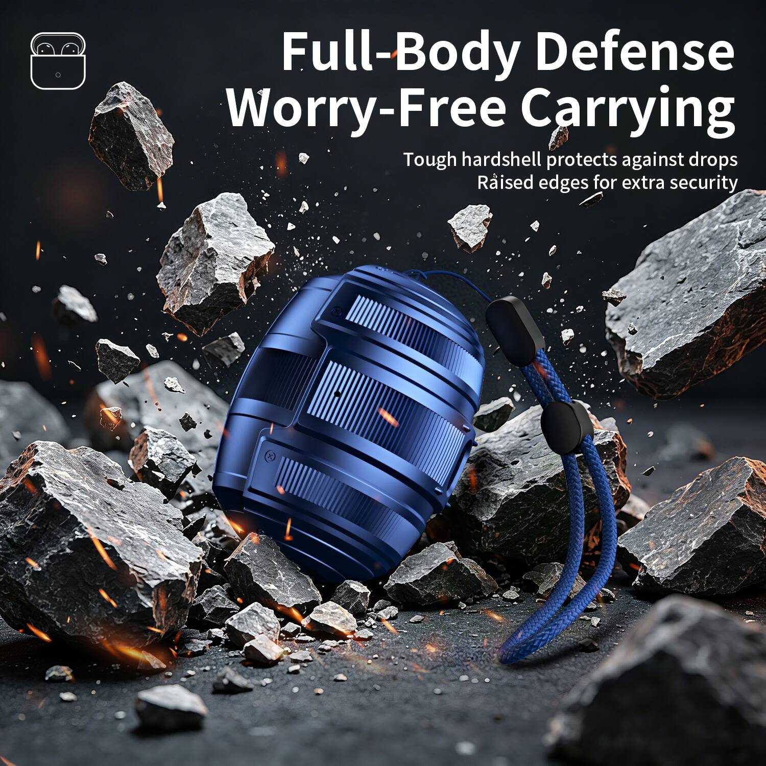 Full-Body Defense Worry-Free Carrying  
Tough hardshell protects against drops  
Raised edges for extra security