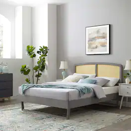Modway - Sierra Cane and Wood Platform Bed With Angular Legs - Gray