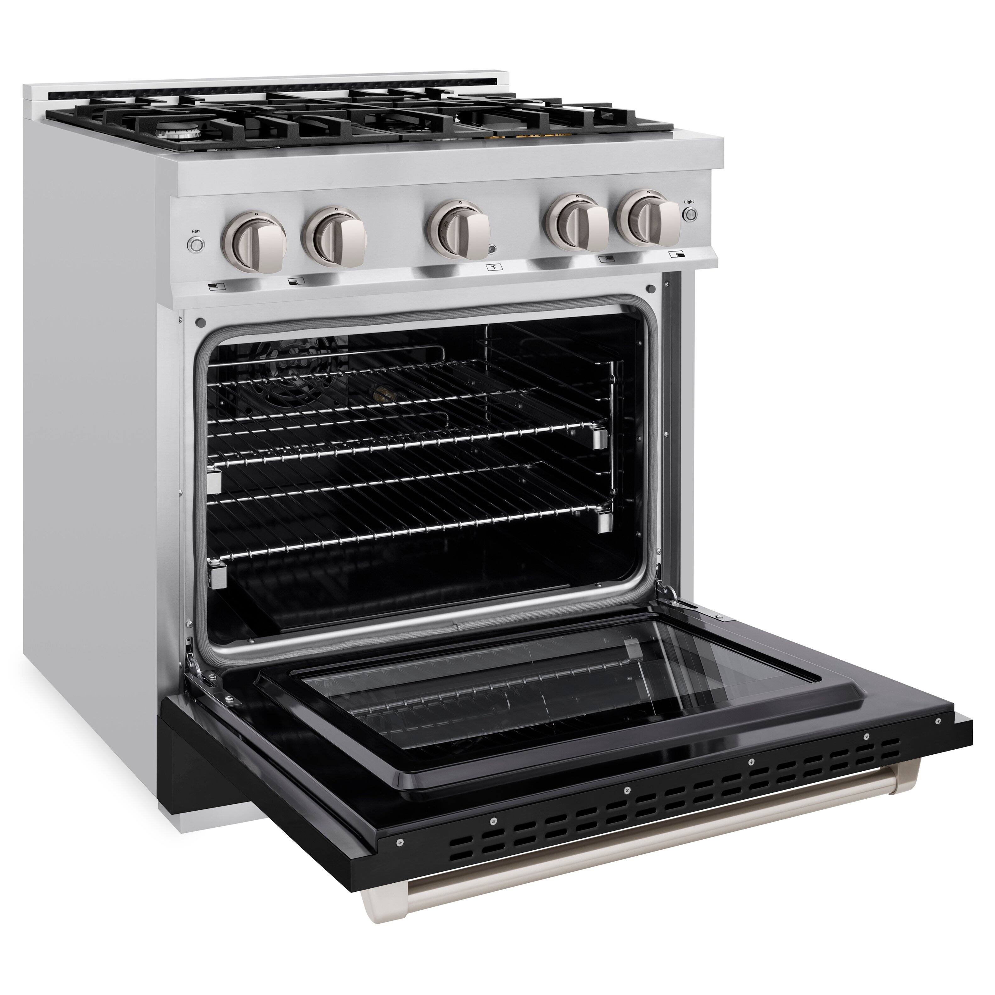 Angle. ZLINE - ZLINE 30" Select Dual Fuel Black Matte Door Range w/ 4 Burners and Convection Oven (HDR-BLM-30) - Black.