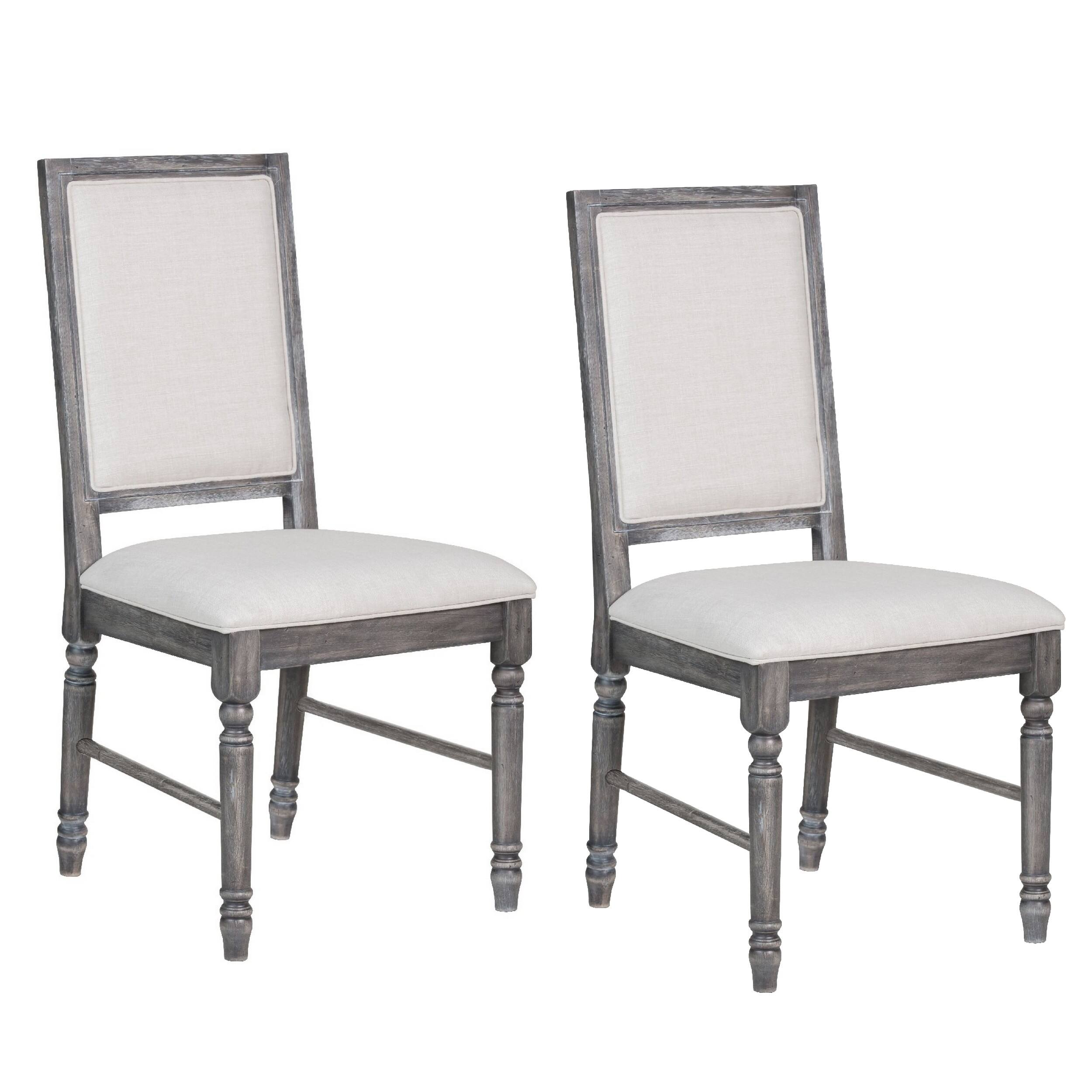 Front. Manhattan Lane - Linen Dining Side Chair with Turned Legs, Set of 2 - Gray.
