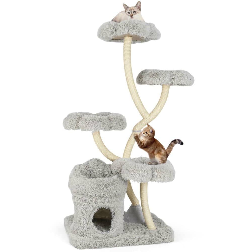 Kadyn - Freestanding Cat Tree with Four Flower-Shaped Platforms and Sisal Posts - Gray