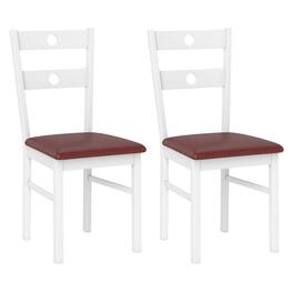 Costway - Wood Dining Chairs Set of 2 with Rubber Wood Frame, Padded Seat & Slatted Backrest - White