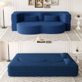 GOODSILO - Convertible Floor Sofa Bed with 2 Pillows, Full Size Folding Mattress for Living Room and Guest Spaces - Blue