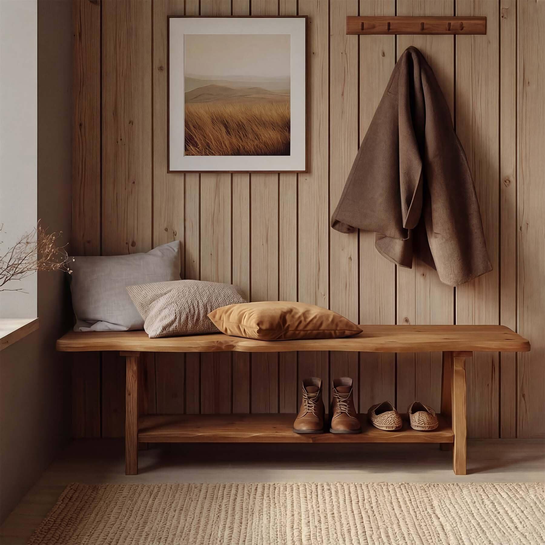 Tribesigns 55 Inch Solid Wood Entryway Bench, Farmhouse Long End of Bed ...
