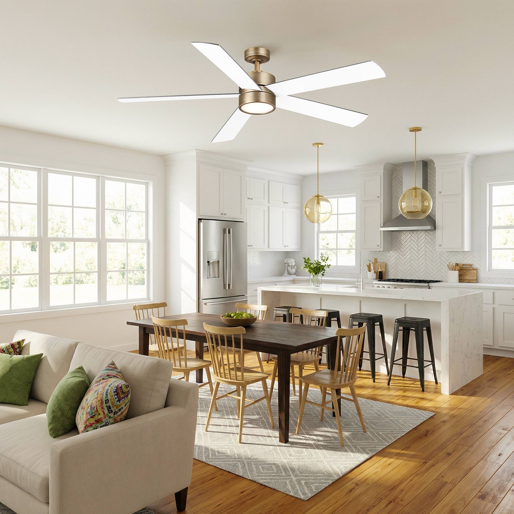 Back. Parrot Uncle - 60" Modern Natural Brass Integrated LED Ceiling Fan with Light and Remote - Brass.