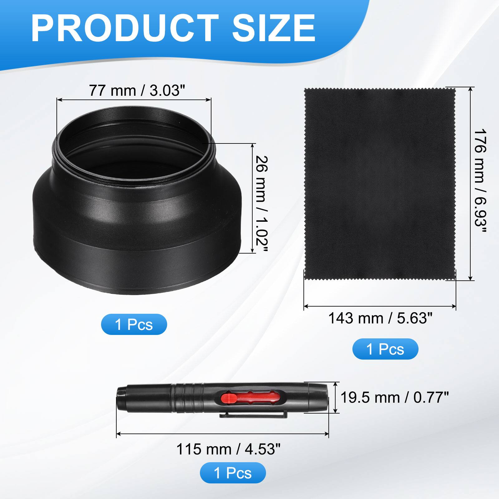 PRODUCT SIZE

- 77 mm / 3.03"
- 26 mm / 1.02"
- 176 mm / 6.93"
- 143 mm / 5.63"
- 19.5 mm / 0.77"
- 115 mm / 4.53"

1 Pcs