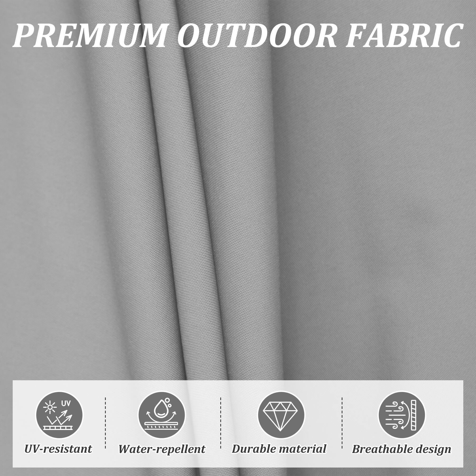 PREMIUM OUTDOOR FABRIC

- UV-resistant
- Water-repellent
- Durable material
- Breathable design