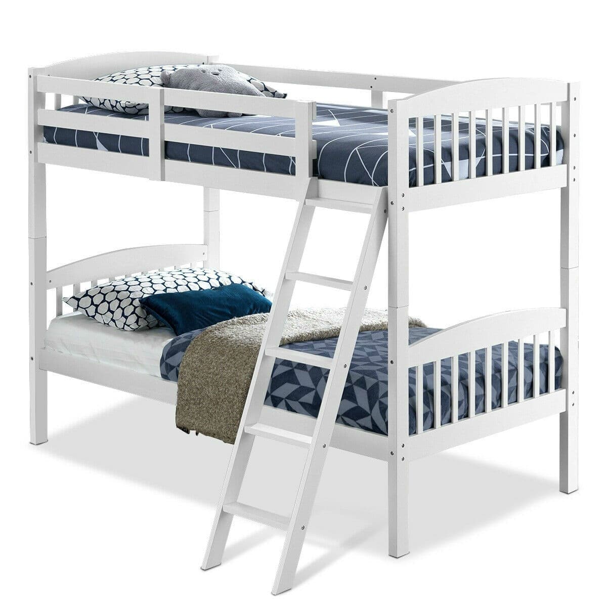 Front. Hivvago - Hivvago Twin over Twin Wooden Bunk Bed with Ladder - White.