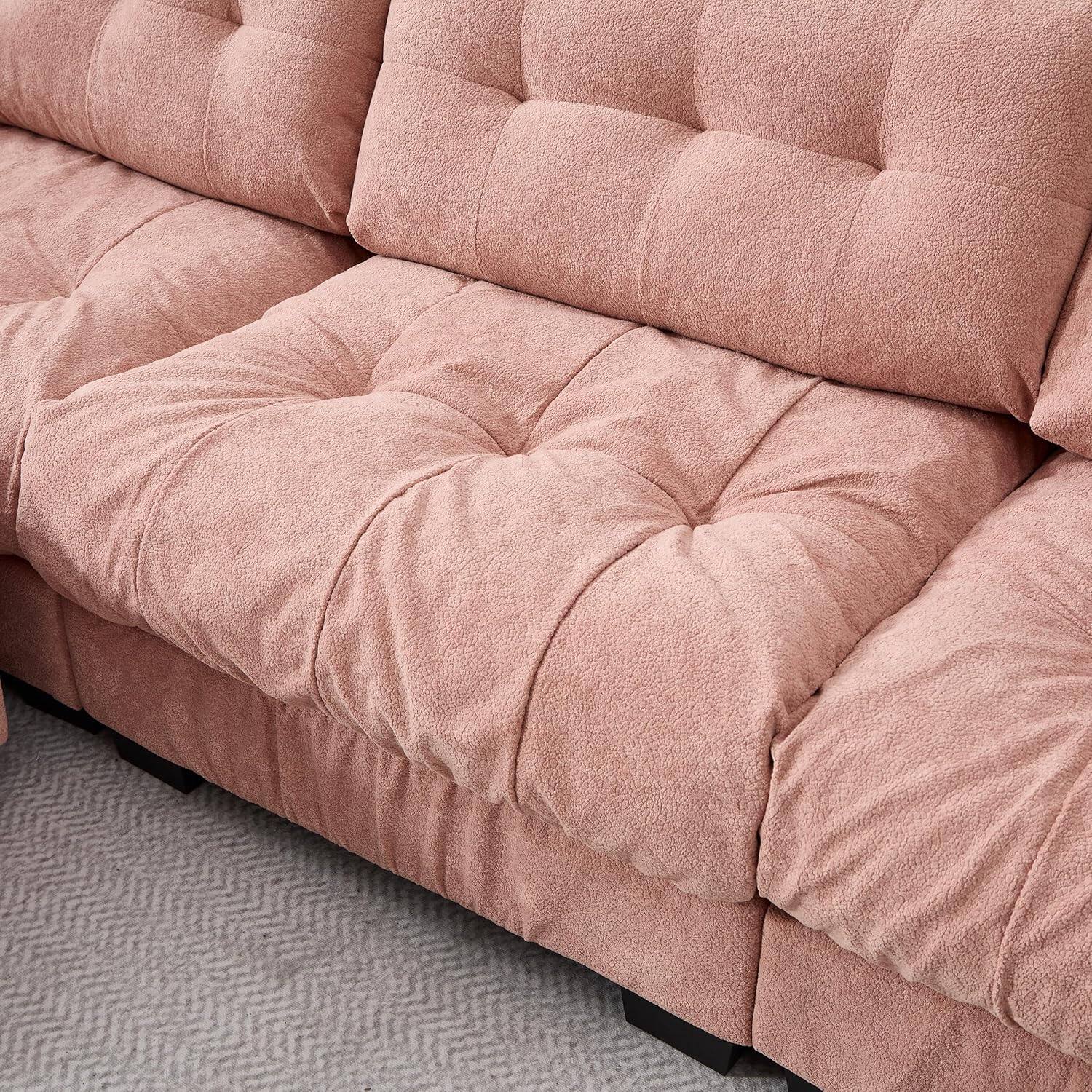 Alt View 3. Trinkets Crazed - 88" Boucle Sectional Loveseat Sofa, Comfy Modular Convertible Couch Sofa Set w/Pillows - Pink.