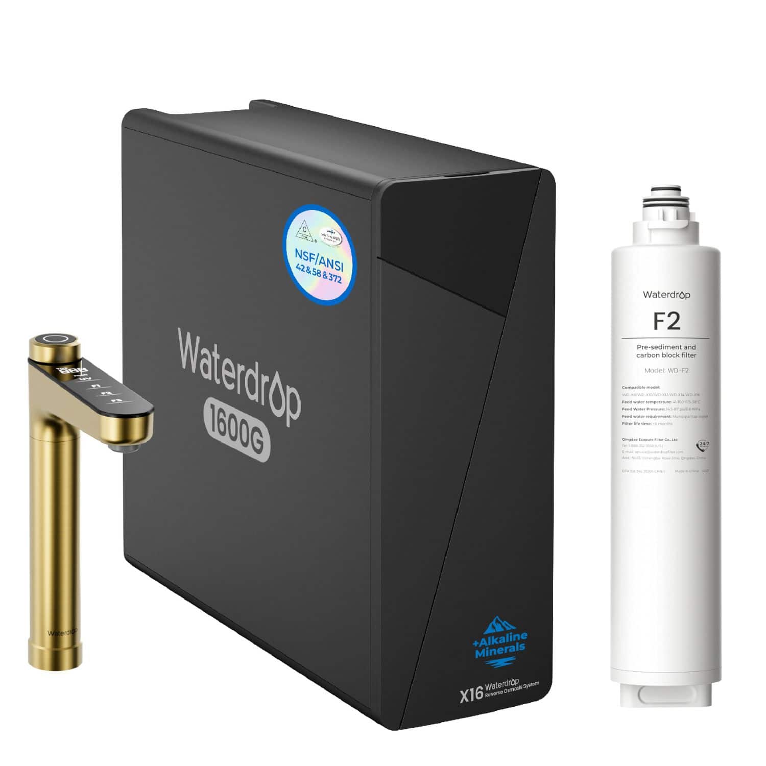 Waterdrop - X16-BAJ Alkaline Mineral Reverse Osmosis System, Gold Faucet, EXTRA F2 Filter price history on PriceWatchPro