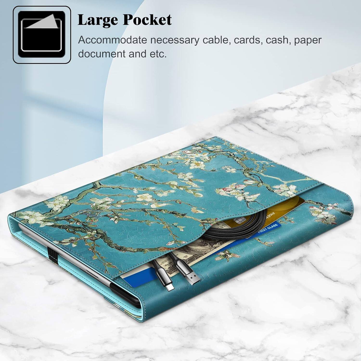 Large Pocket  
Accommodate necessary cable, cards, cash, paper document and etc.