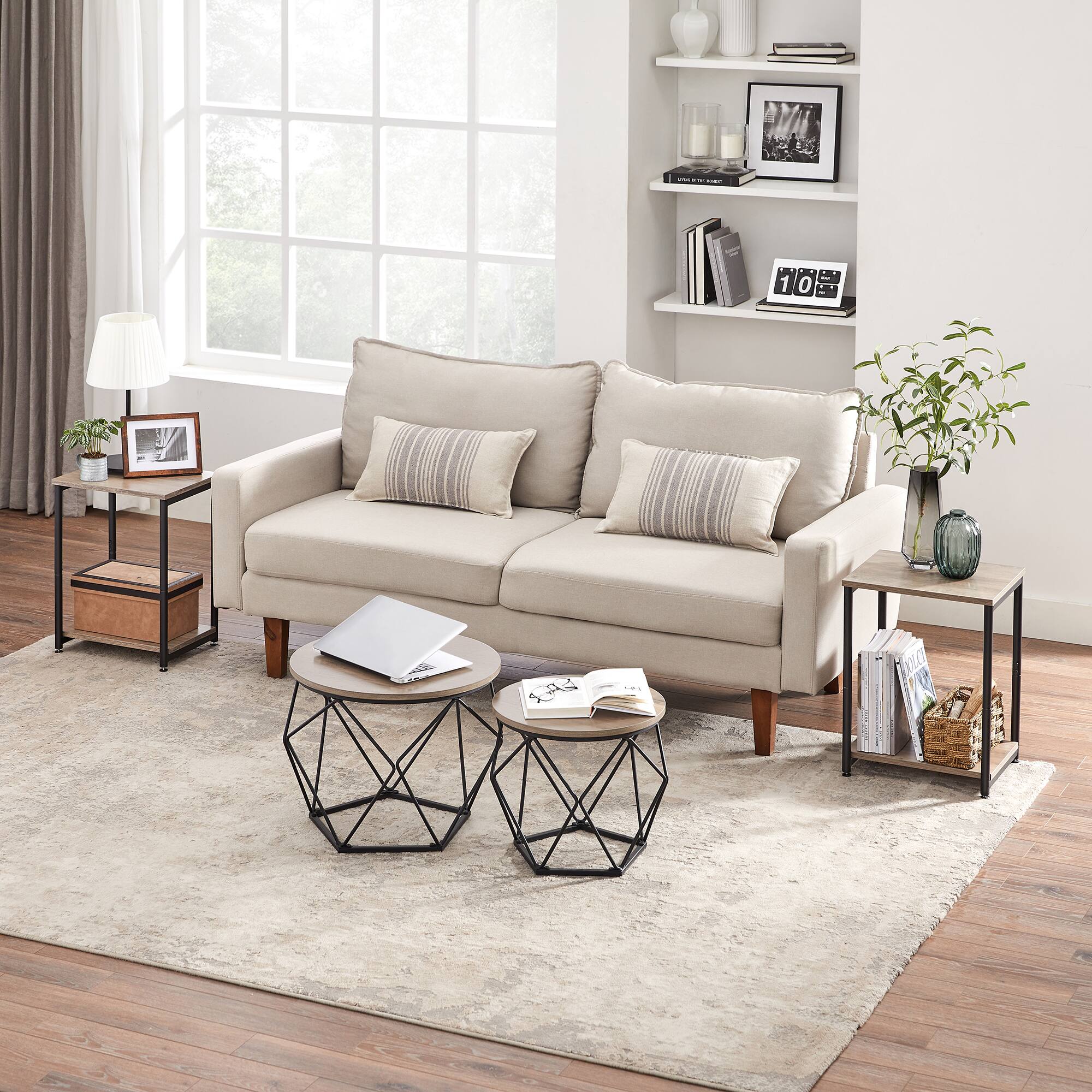 Left. Songmics Home - Side Table, Small End Table, Nightstand for Living Room, Bedroom, Office, Bathroom - Greige and Black.