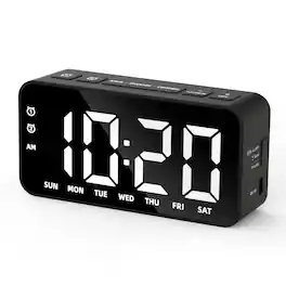 Dazzed Corner - Plug-in Digital Alarm Clock with Rechargeable Battery, Dual Alarm - Black