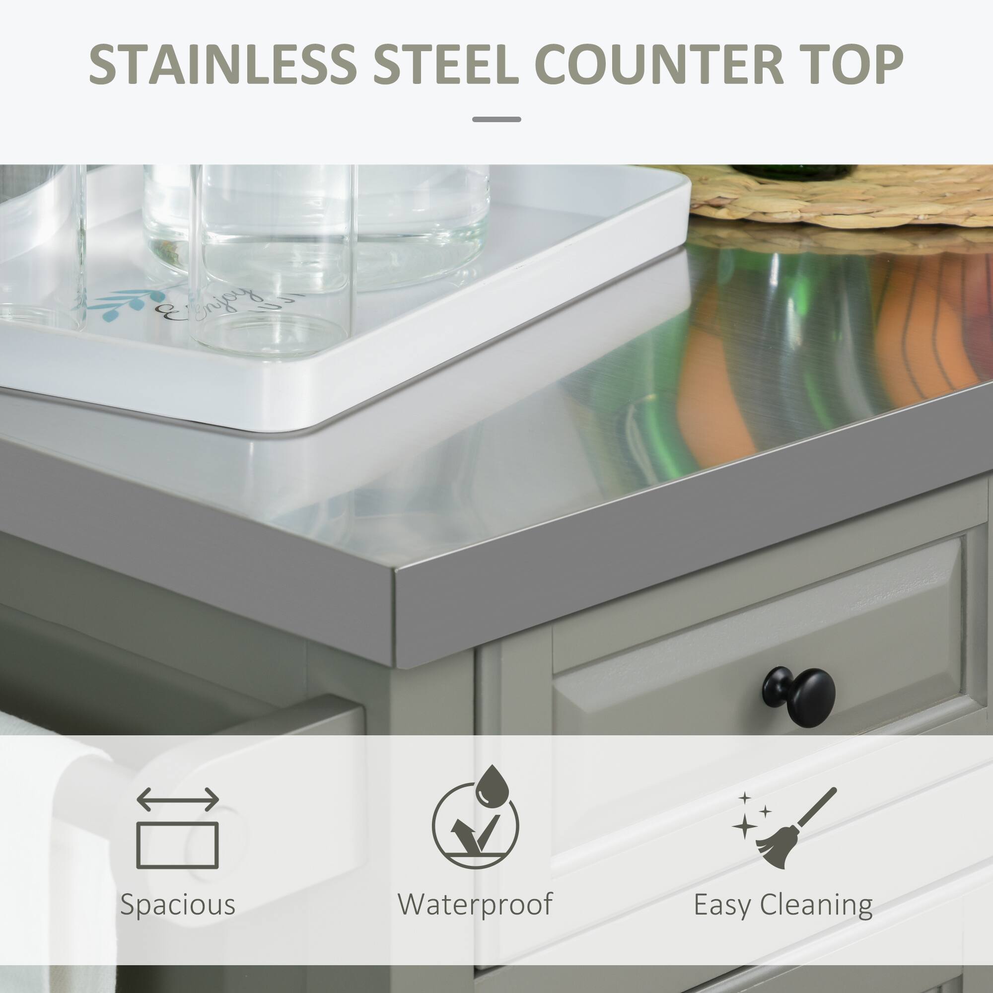 STAINLESS STEEL COUNTER TOP

- Spacious
- Waterproof
- Easy Cleaning