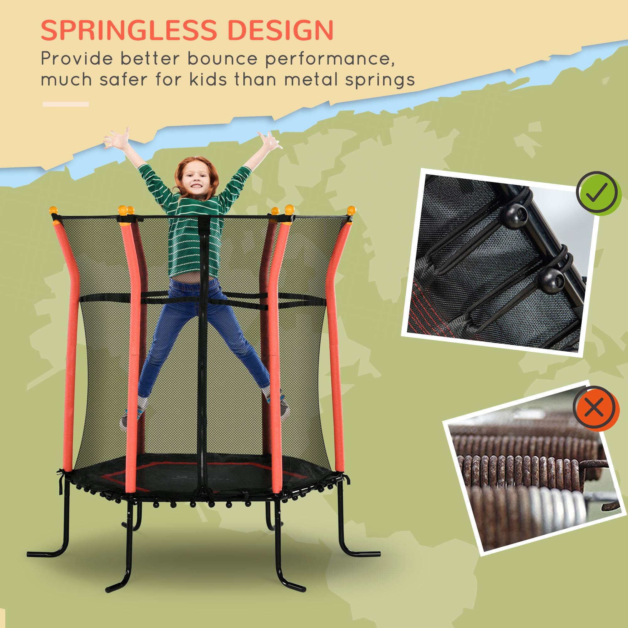 SPRINGLESS DESIGN  
Provide better bounce performance, much safer for kids than metal springs