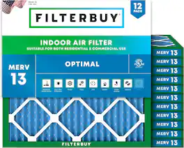 Filterbuy - 11.25x11.25x1 MERV 13 Smoke & Allergy Defense, Electrostatic Pleated HVAC AC Furnace Air Filters Replacement (12-Pack) - Blue