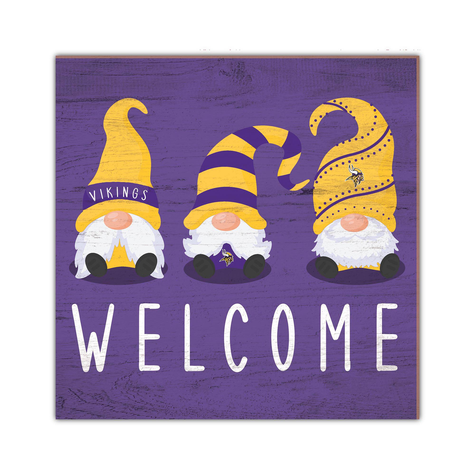 Fan Creations - Minnesota Vikings 10'' x 10'' Welcome Gnomes Sign - Multicolor