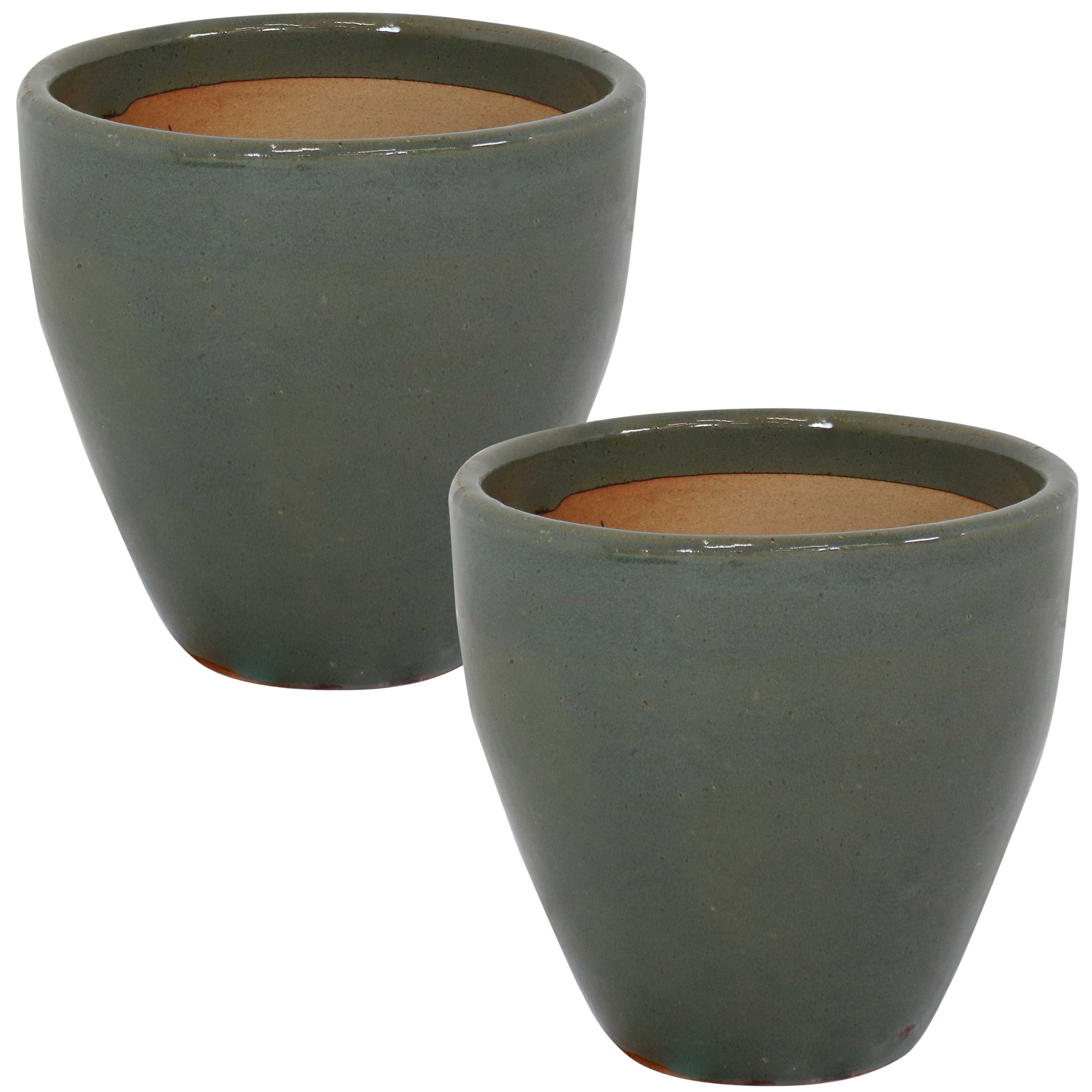 Sunnydaze - 10 in Resort Glazed Ceramic Planter - Set of 2 - Gray