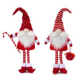 BreeBe - Plush Standing Holiday Elf Gnome Decor (Set of 2) - White, Red
