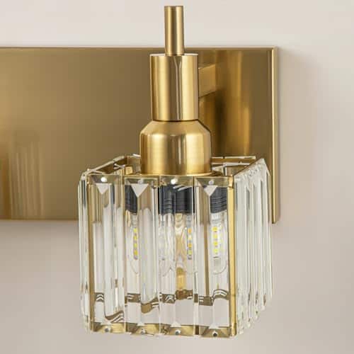 Earthley Blooms - Modern Crystal Bathroom Vanity Lights 3-lights Light Fixtures Over Mirror Wall Lighting With Polished Fin - Gold-Square Shade-4-Light