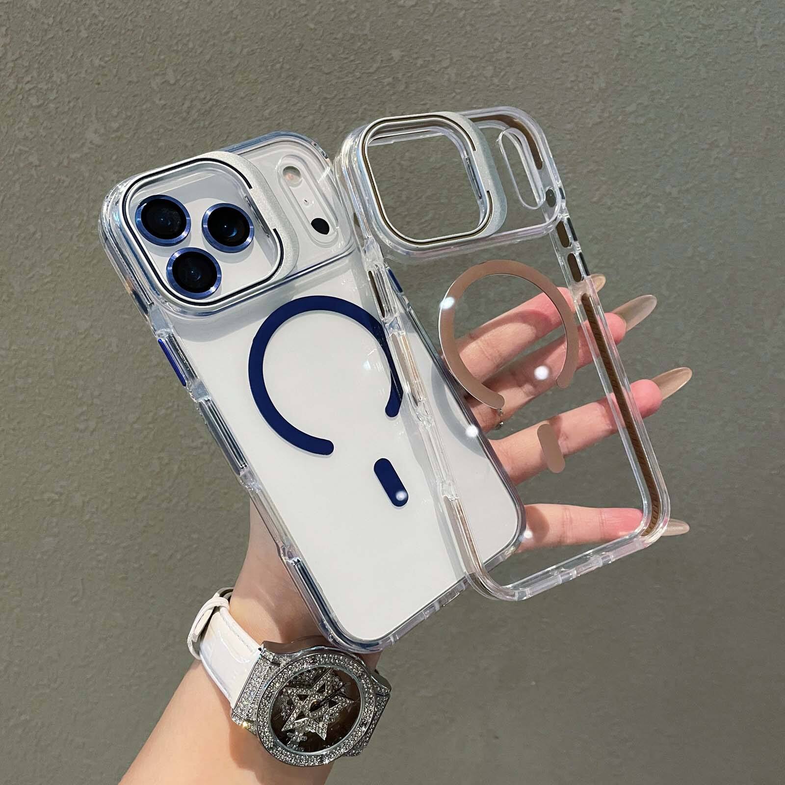 Back. Dteck - Magnetic Clear Case for Apple iPhone 17 Pro Max Built-in Camera Stand, Shockproof Transparent Cover with Lens Protector - Green.