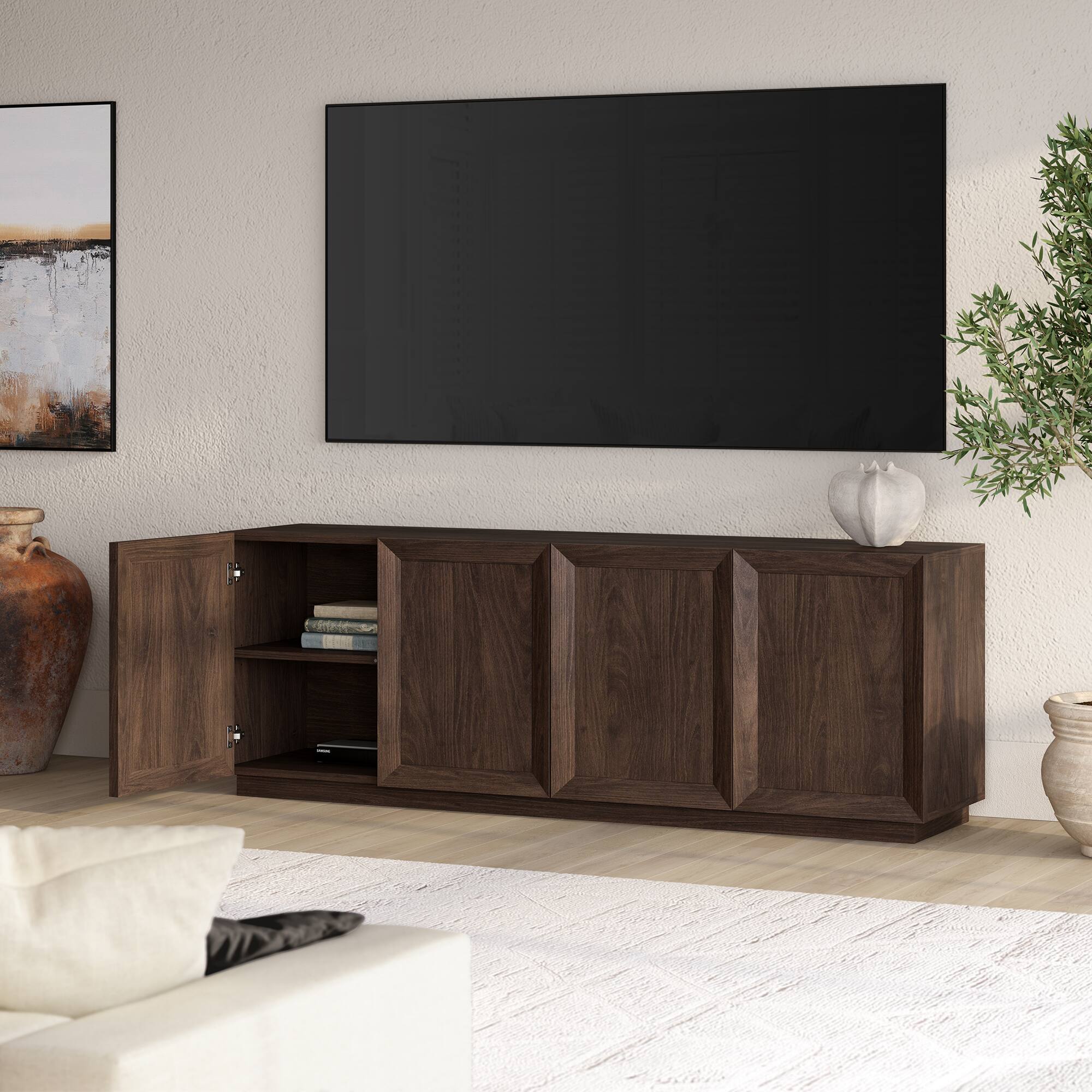 Alt View 4. Hudson&Canal - Morse Rectangular TV Stand for TV's up to 75" in Alder Brown - Alder Brown.