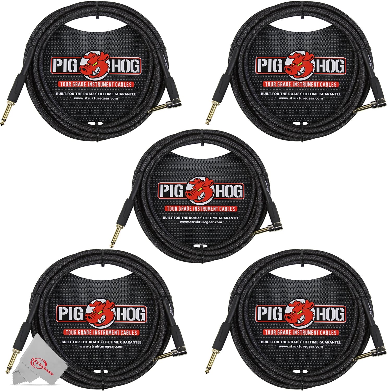 "Pig Hog - Woven Tour Grade Instrument Cable 1/4"" to 1/4"" Right Angle 10ft , PCH10BKR - 5 Units - Black" price history on PriceWatchPro