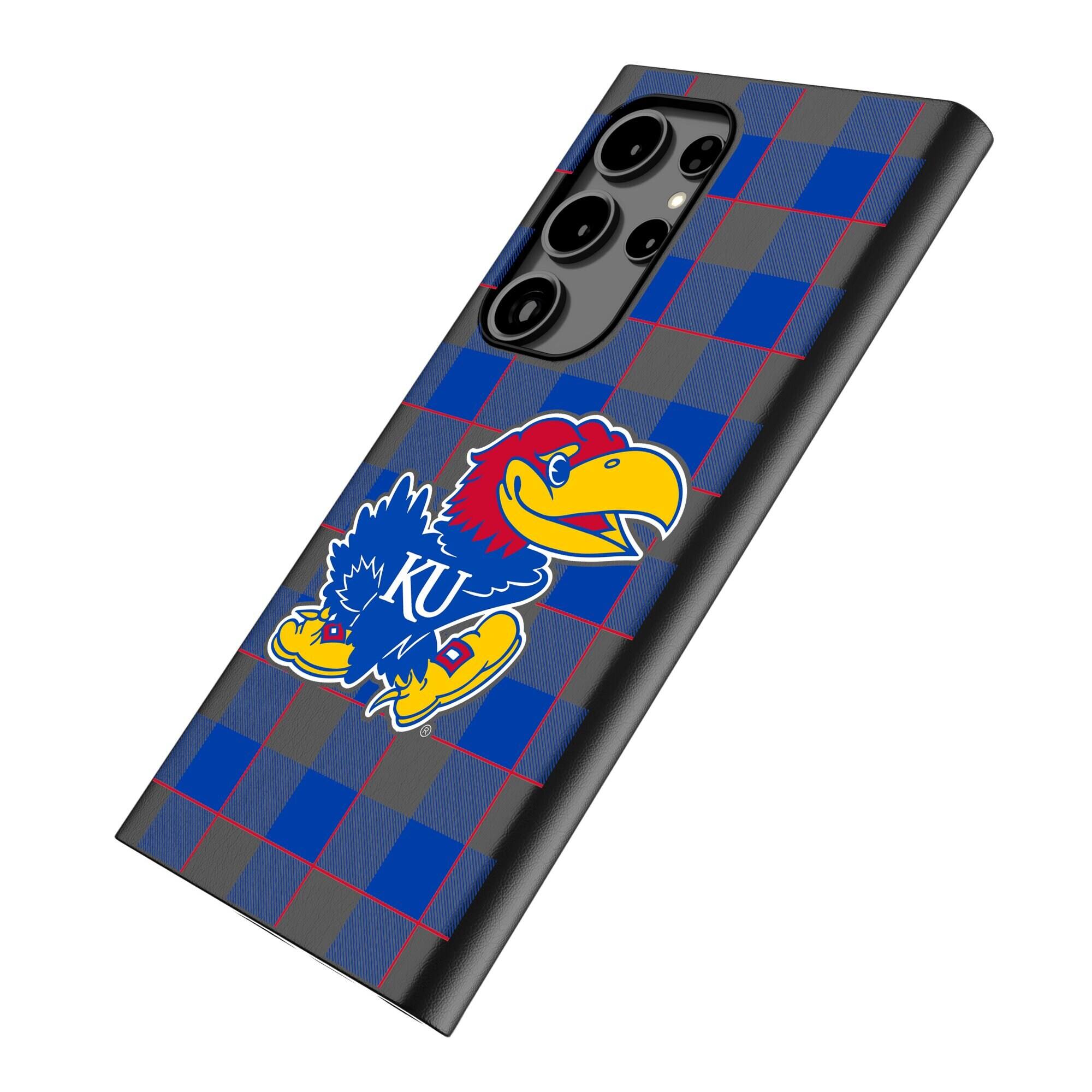 Alt View 1. Keyscaper - Kansas Jayhawks Plaid Galaxy Magnetic Bump Case - S25 Ultra - Black.