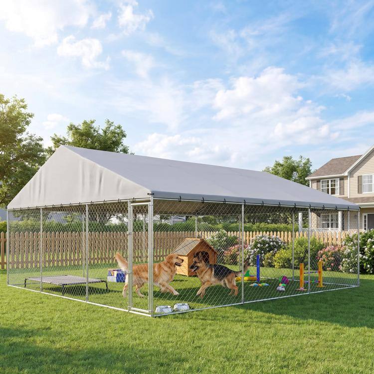 Alt View 1. PULUZ - Heavy Duty Outdoor Dog Kennel with Waterproof Roof, 2 Secure Latches, Chain Link Dog Run for Backyard, 20' x 15' x 8'.