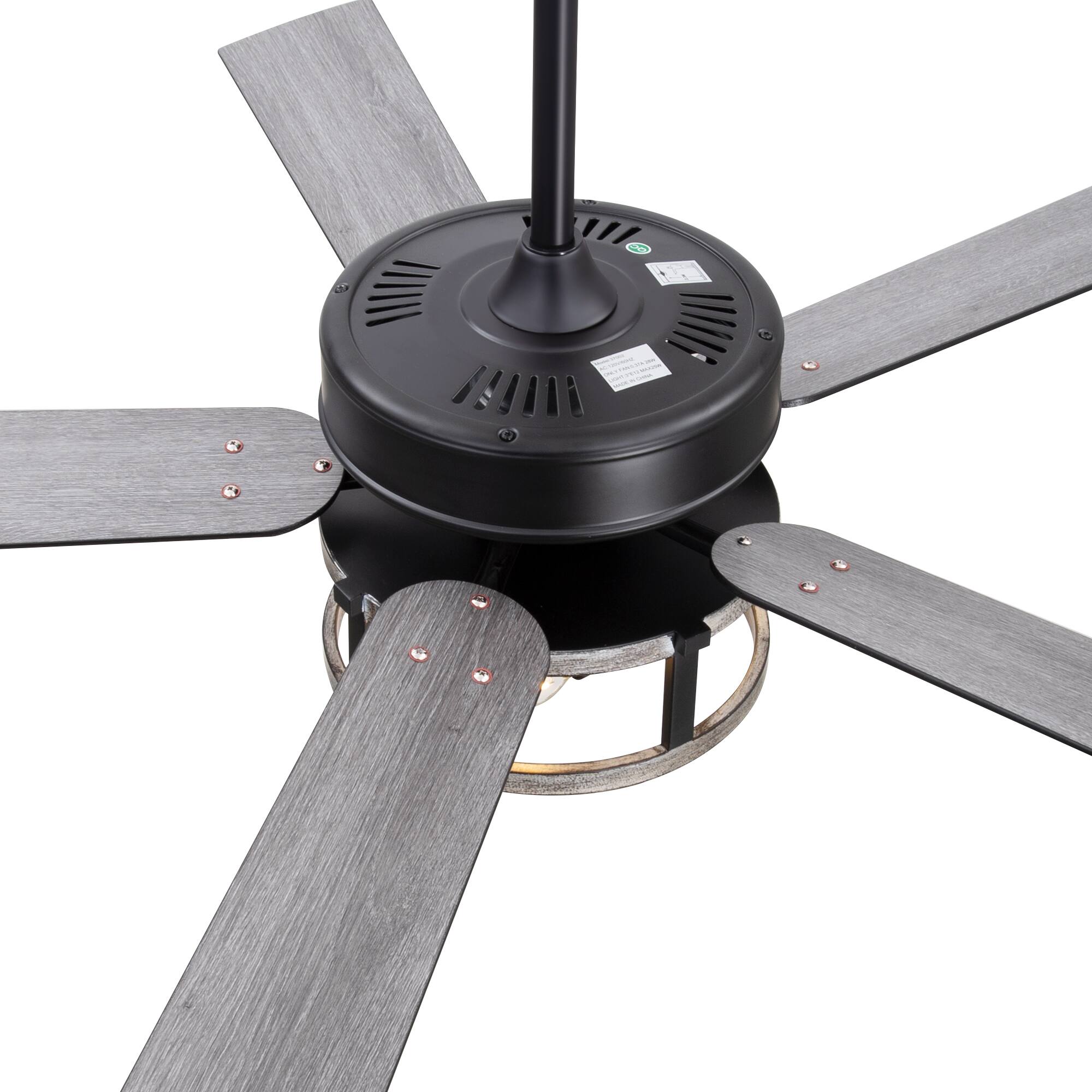 Alt View 9. Breezary - 52 Inch Ceiling Fan with Remote, 5 Plywood Dual-Finish Blades, DC Motor, E12x3 Bulb Base, 5"&10" Downrods - matte black and wood grain gray.