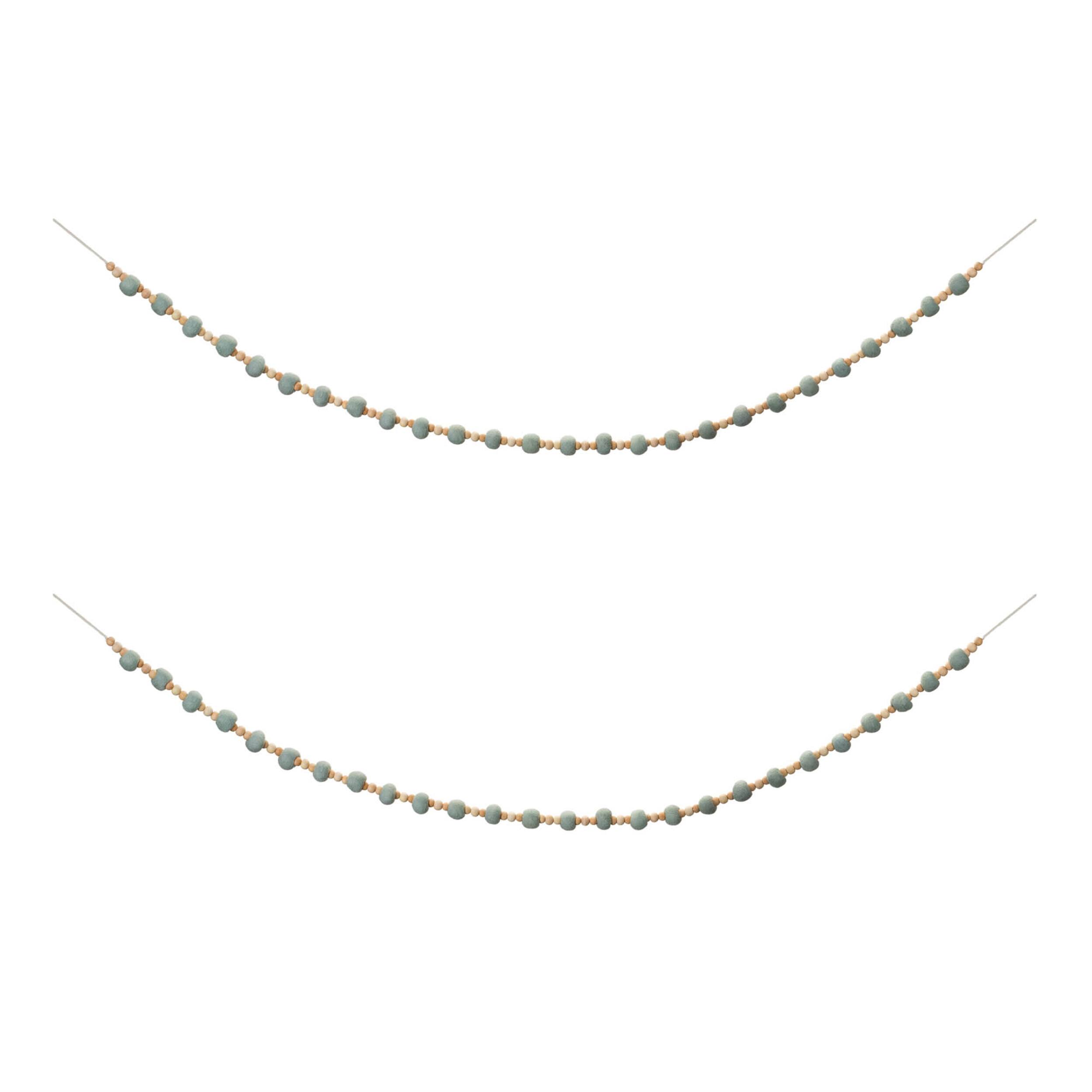 Left. BreeBe - Wood Beaded String Garland (Set of 2) - Blue, Tan.