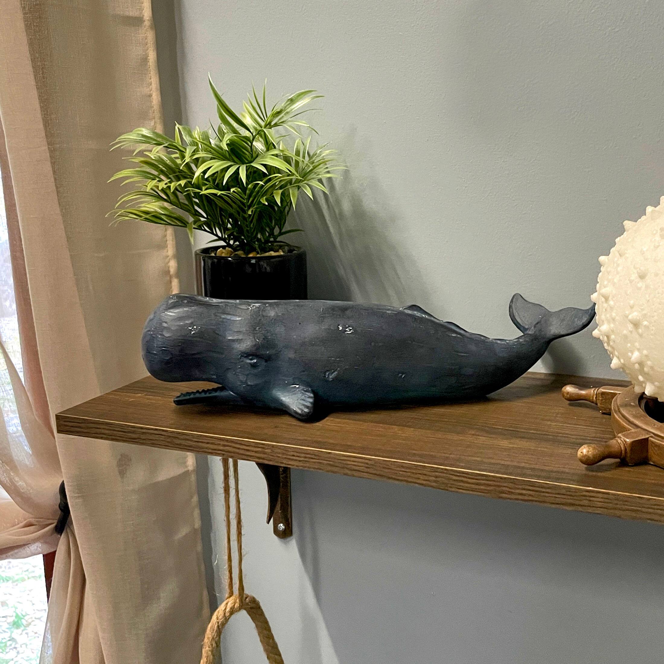 Alt View 3. Chesapeake Bay - Sperm Whale Statue 15in Hand-Painted Resin Ocean Marine Decor Coastal Sculpture - Blue.